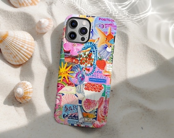 Vintage European Collage Travel Aesthetic Phone Case, Mediterran Vacation Scrapbook Case, iPhone 16 15 14 13 12 11 Pro Max