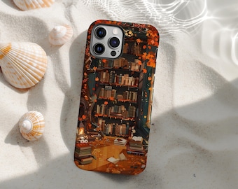 Bookshelf Phone Case MagSafe | Book Lover Cover | iPhone 17 16 15 14 13 12 Pro Max | Witchy Dark Academia Aesthetic | Cozy Fall Phone Cases