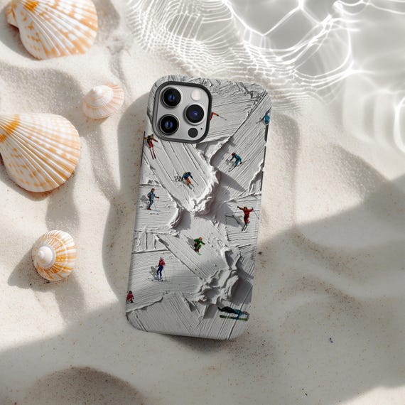 Skiing Phone Case, Painting Art Skiers Snow Cute Cover, Winter Phone Case,  Snow Ski Course Snowboard Cover, iPhone 17 16 15 14 13, Samsung