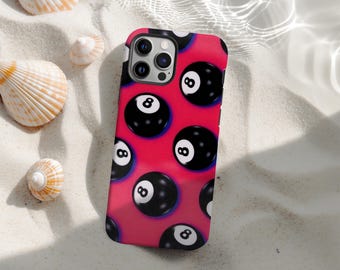 Red Eight Ball Hand Painted Tough Phone Case | iPhone 17 16 15 14 13 12 11 Pro Max | Cool Girl