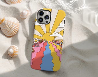 Retro Groovy Phone Case Aesthetic Hippie Cover, Retro 70s Hippie Colorful Wave Cover, iPhone 17 16 15 14 13 12 11 Pro Max, Samsung S25 S24