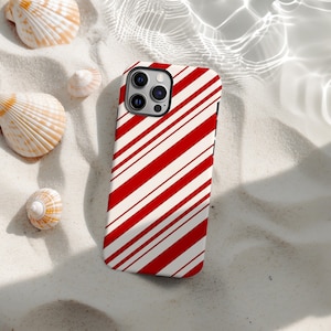 Christmas Vibe Candy Stripe Phone Case, Red and White Slanted Lines Phone Cover for iPhone 16 15 14 13 12 11 Pro Max