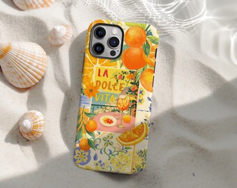 La Dolce Vita Phone Case, Italian Lemon Orange Art iPhone Cover for iPhone 16 15 14 13 12 11 Pro Max, Mediterranean Summer Fruit Design