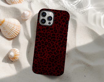 Burgundy Cheetah Phone Case, Preppy Leopard Print Cover, Chic Animal Print Cover, Dark Red Phone Case, iPhone 17 16 15 14 13 12, Samsung S25