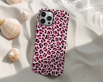 Pink Leopard Aesthetic Phone Case Trendy Y2K Cute Pattern iPhone 16 15 14 13 12 11 Pro Max MagSafe Tough Phone Cover