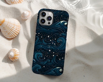 Starry Ocean Phone Case, Night Sky Wave Art Design, Cosmic Sea Aesthetic Protective Cover Gift For iPhone 17 16 15 14 13 12 11 Pro Max