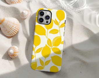 Lemon Pattern Phone Case, Fresh Fruit Boho Summer Design, Aesthetic Cute Fruits Phone Cover for iPhone 17 16 15 14 13 12 11 Pro Max