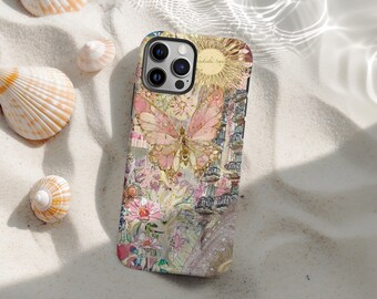 70s Retro Butterfly Floral Collage Phone Case, Vintage Floral Phone Case, Hippie Trendy Phone Cover, iPhone 17 16 15 14 13 12 , Samsung S25