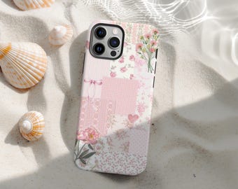 Quilt Patchwork Cottage Phone Case, Floral Patchwork Collage Phone Cover for iPhone 16 15 14 13 12 11 Pro Max