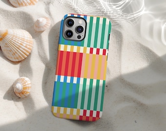 Capa MagSafe com listras de verão, capa resistente com listras coloridas, design simples, compatível com iPhone 17, 16, 15, 14, 13, 12, 11 Pro Max e Samsung S25.