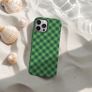 Grüne Gingham Karo Handyhülle, iPhone 16 15 14 13 12 11 Pro Max, Minimalistisches Karo Muster, Cottagecore Retro Ästhetisches Geschenk