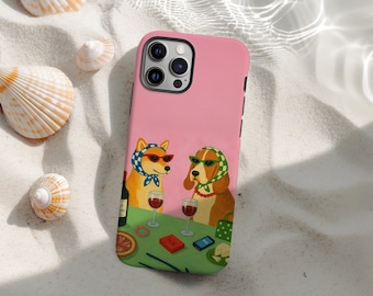 Funny Animal Phone Case, Cute Dogs Dinner Time Cover, Whimsical Vintage Dog Wine Party Phone Case, iPhone 17 16 15 14 13 12 11, Samsung S25