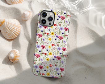 Bonita funda floral para teléfono, fundas de flores silvestres, funda botánica para iPhone 17, 16, 15, 14, 13, 12 y 11 Pro Max, funda bohemia para ella.