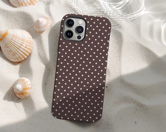 ピンク＆ブラウンの水玉模様ケース、ブラウンピンクの水玉模様のスマホケース、キュートなミニマリストケース、iPhone 17、16、15、14、13、12、11