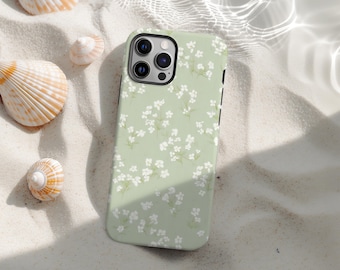 Funda de teléfono con diseño floral verde salvia para iPhone 17, 16, 15, 14, 13, 12 y 11 Pro Max, X y XS. Funda moderna con estética cottagecore.