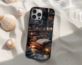 Witchy Dark Academia Candlelit Library Phone Case, Cozy Book Nook Magical Books Cover for iPhone 17 16 15 14 13 12 Pro Max, Book Lover Gifts