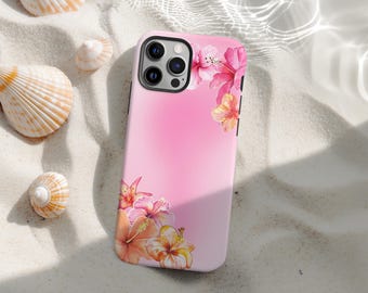 Funda de hibisco rosa, funda con estampado floral tropical para iPhone 16, 15, 14, 13, 12 y 11 Pro Max.
