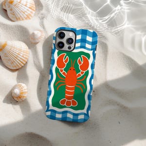 Stripe Lobster Phone Case, Fisherman Aesthetic Ocean Inspired Style Phone Case, iPhone 16 15 14 13 12 11 Pro Max X XS XR