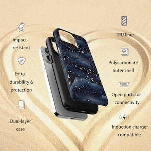 Pode incluir: Uma capa de telefone de camada dupla com um design de noite estrelada. A capa possui um forro de TPU e uma camada externa de policarbonato para maior durabilidade e prote&ccedil;&atilde;o. &Eacute; resistente a impactos e compat&iacute;vel com carregadores de indu&ccedil;&atilde;o. Portas abertas para conectividade.