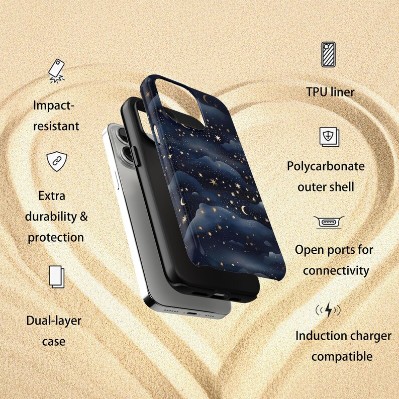 Pode incluir: Uma capa de telefone de camada dupla com um design de noite estrelada. A capa possui um forro de TPU e uma camada externa de policarbonato para maior durabilidade e prote&ccedil;&atilde;o. &Eacute; resistente a impactos e compat&iacute;vel com carregadores de indu&ccedil;&atilde;o. Portas abertas para conectividade.
