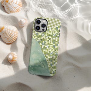 Funda para teléfono con estampado floral verde, funda de cuadros con flores silvestres, funda suave para teléfono con estampado de naturaleza primaveral, iPhone 17 16 15 14 13 12 11, Samsung S25 S24 S23