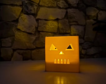 3D printed Halloween pumpkin candle holder | Glowing tealight holder | Autumn decoration | Spooky Halloween decoration orange