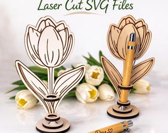Laser Cut Pen Holder SVG | Tulip Pen Holder Laser Cut File SVG | Wooden Flower Desk Organizer | Pencil Holder Template | Mother's Day