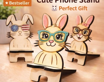 Supporto per telefono SVG | Supporto per telefono con coniglietto carino SVG | File per taglio laser | Idea regalo di Pasqua | Supporto per telefono in legno | File per Cricut Glowforge | Regalo per bambini