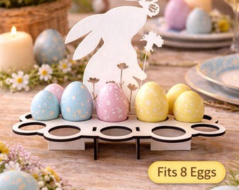 Pacchetto di file SVG per supporto uova di Pasqua | File per supporto uova tagliato al laser | Decorazione pasquale con coniglietto | SVG per Glowforge e Cricut | File laser per centrotavola pasquale