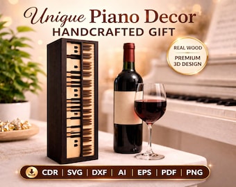 Wine Box Laser | Piano Wine Box Laser Cut File | Wine Gift Box SVG | Music Lover Gift | Laser Files 3mm 4mm | Instant Download | Gift Box