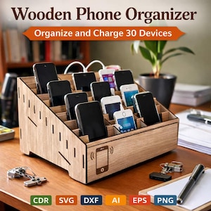 Phone Organizer Laser Cut File SVG | Phone Charging Station | Multi Phone Holder Rack | Laser Cut Wood Organizer | Gift for Teacher
