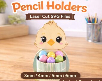 Uovo di Pasqua | Portapenne SVG | Portauovo a forma di coniglietto/pulcino, file per taglio laser | Cesto regalo di Pasqua per bambini | CNC Glowforge Cricut | Taglio laser di Pasqua