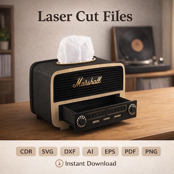 Napkin holder SVG | Napkin Laser Cut | Marshall Style Tissue Box Laser Cut Files SVG | Wooden Tissue Holder | Digital Plywood 3mm 4mm