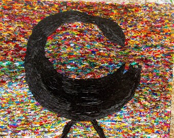サンコファ・アディンクラシンボルモザイク壁掛けアート：アップサイクルテキスタイルタペストリー（56×68インチ）