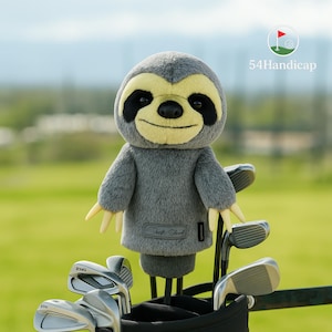 Hoofdbedekking luiaardgolf – polyester met haar | Bestuurdershoes | Hoofddoek Dierenliefhebber | Golfcadeau voor mannen en vrouwen