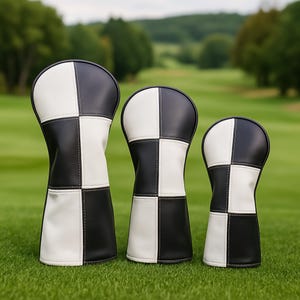Hoofdcovers van geruit kunstleer golfclub: driver, hybride, fairwayhout