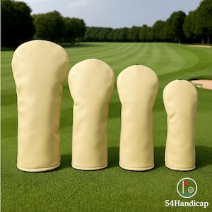 Juego de fundas beige para palos de golf (piel sintética) / Fundas para driver, híbrido y madera de calle / Regalos de golf únicos para hombres