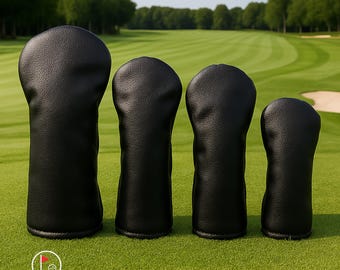 Conjunto de capas para tacos de golfe – Couro sintético branco e preto | Capas para driver, híbrido e madeira de fairway | Presentes exclusivos para golfistas