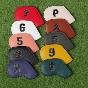 Colourful Leather Golf Iron Head Covers Set, Numbered PU Leather Club Covers, Vibrant Golf Gift for Men & Women, Golf Accessories