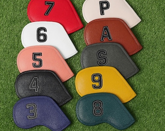 Colourful Leather Golf Iron Head Covers Set, Numbered PU Leather Club Covers, Vibrant Golf Gift for Men & Women, Golf Accessories