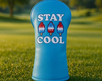 Stay Cool Golf Club Headcover set | Blue Faux Leather | Driver, Hybrid and Fairway Wood Covers | Ice Cream | Unique Golf Gift