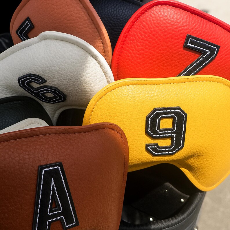 Colourful Leather Golf Iron Head Covers Set, Numbered PU Leather Club ...
