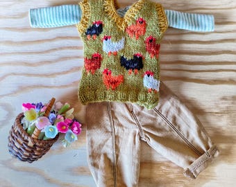 Chicken sweater/ vest for Blythe and similar 1/6 size doll