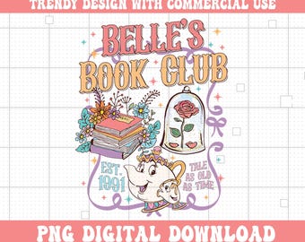Belle&#39;s Book Club Png, Tale As Old As Time Belle’s Book Cafe Instant Download PNG, Book Lover Gift, Bookish Png