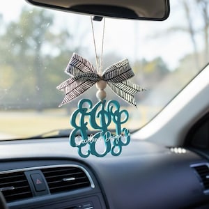 Dije de monograma de coche PLA personalizado: Difusor de aceites esenciales con letrero impreso en 3D para coche, decoración para espejo retrovisor