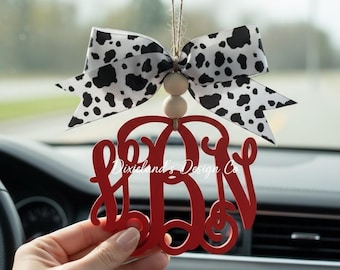Custom PLA Car Monogram Charm: 3D Printed Car sign Essential Oil Diffuser, Rear View Mirror Decor