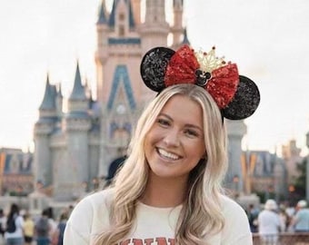 Prinzessin Minnie Strass Zauberhafter Ort Micky Ohren Maus Minnie Bow Stirnband Ohr Haarband Themenpark Halloween Cosplay Headwear Accessoire