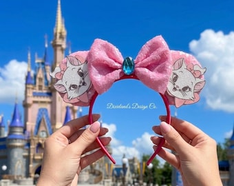 Marie Aristocats Weiße Katze Magischer Ort Micky Ohren Maus Minnie Schleifen Stirnband Ohr Haarband Themenpark Halloween Cosplay Kopfbedeckung Accessoire