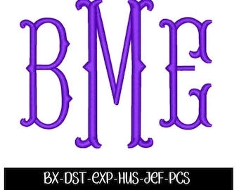 Fonte de monograma com bordado em rabo de peixe: BX PES JEF de vários tamanhos (download digital)