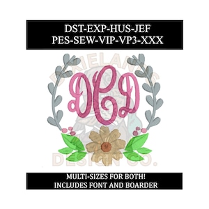 Embroidery floral monogram design bundle, bx font, machine embroidery, classic monogram font, embroidery machine, PES font, multi sized